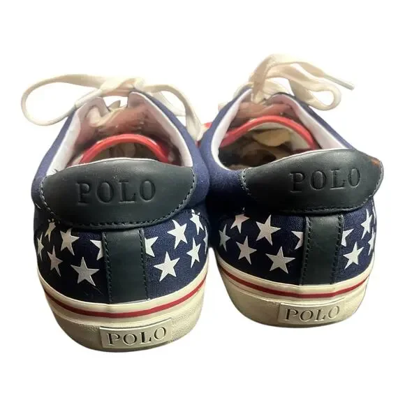 Ralph Lauren Polo “Thornton” Flag Stripe Canvas Sneakers Men’s 13D Patriotic USA - Picture 4 of 9